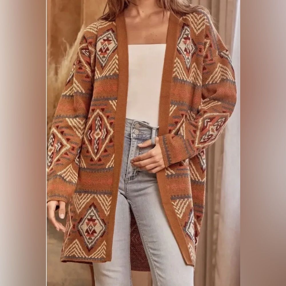 SAVANNAH JANE Geometric Patterned Open Cardigan S… - image 1